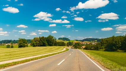 Alpine summer view with a church at Vachendorf, Chiemgau, Bergen, Traunstein, Bavaria, Germany