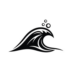 Obraz premium Black wave illustration with bubbles on white background