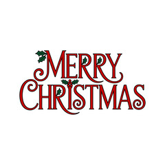 Elegant red merry christmas typography with holly accents isolated on white background silhouette