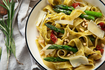 Italian dinner table with assortment of pastas.
