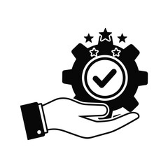 Hand holding gear with checkmark and stars