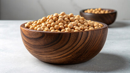 Organic Soybeans in Wooden Bowl &ndash; Natural Protein-Rich Legumes & Healthy Food Ingredients