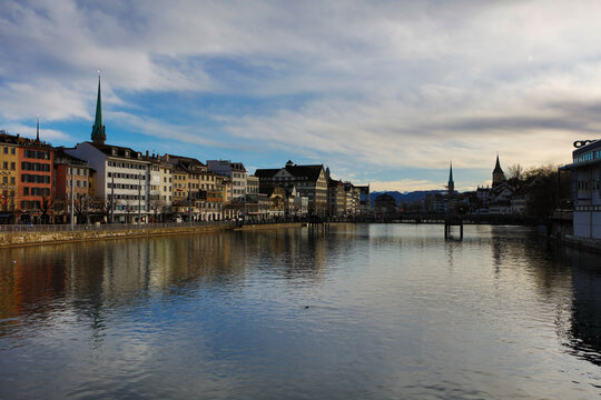 Zurich, Switzerland, city view on a cloudy winter day