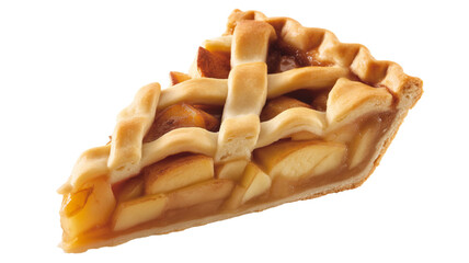 Delicious slice of apple pie with lattice crust isolated on transparent background