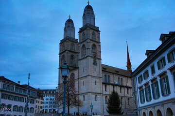Obraz premium Zurich, Switzerland, city view on a cloudy winter day