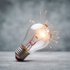 Exploding Light Bulb with Sparks on Dark Background