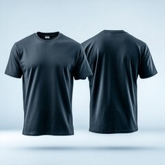 Front and Back of Plain Black T-Shirts on White Background