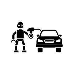Automated robot fueling electric car, symbolizing future automotive service technology and innovation.