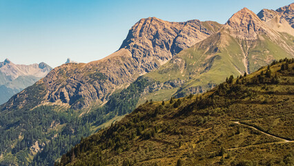 Obraz premium Alpine summer view at Steffisalp, Warth, Bregenz, Vorarlberg, Austria