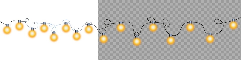 Warm Yellow Glowing String Lights Decoration on Transparent Background 