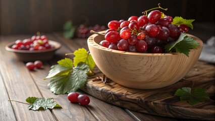 Fresh Red Grapes in Wooden Bowl &ndash; Organic Fruit Photography, Healthy Food, Natural Produce