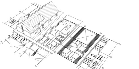 Fototapeta premium house architectural project sketch 3d illustration 