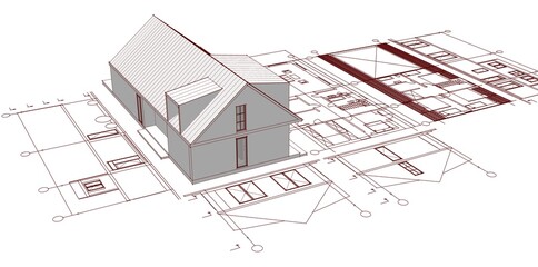 house architectural project sketch 3d illustration	
