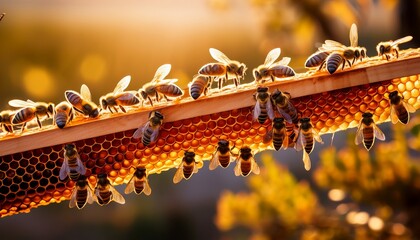 close up view of a honeybee hive frame showcasing numerous bees clustered on the honeycombs