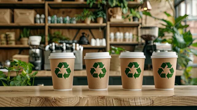 Enjoying sustainable drinks in a cozy caf&eacute; filled with plants and recycled decor, highlighting an eco-friendly lifestyle and vibes