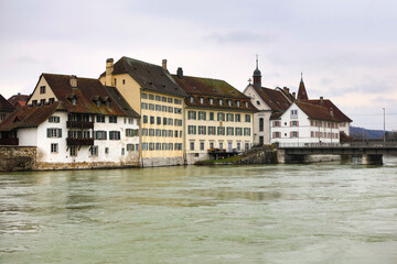 Basel, Switzerland, city view on a cloudy winter day