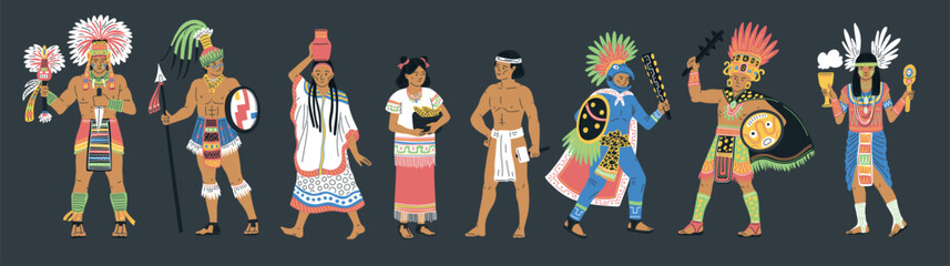 Aztecs or Maya. Ancient tribe. Set of characters.