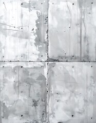 Heavily weathered silver panels joined with rivets, with aged drips and stains, evoking texture and wear