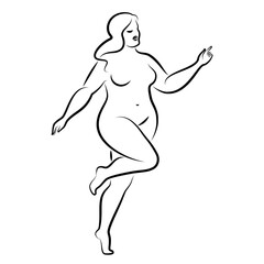 Silhouette of the figure of a slender naked woman. The girl is standing, she is overweight. A lady full of beauty and sexuality. Vector illustration.