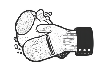 Black and white sketch illustration of a business handshake deal or partnership agreement in vintage engraving style.