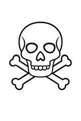 Outline vector drawing of a skull and crossbones icon (Jolly Roger or danger/poison symbol) on a black background.