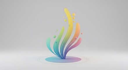 Abstract colorful fluid shapes rising from a circular base on a white background.