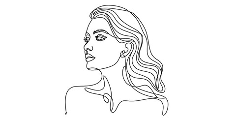 Minimalist continuous line art drawing of a beautiful woman's profile Vector, illustration
