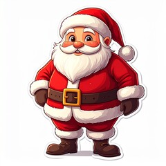 Cute cartoon illustration of a smiling Santa Claus standing on a white background.