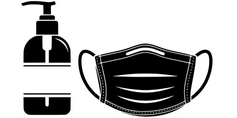 Hand Sanitizer and Mask Infection Control Icon Silhouette