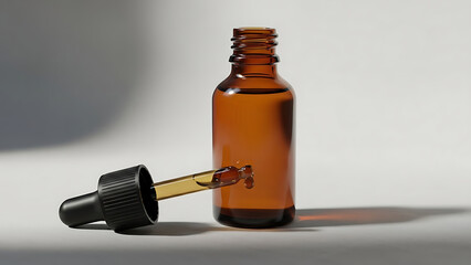 "luxury essential oil bottle mockup, amber glass with dropper, placed on a soft cloth background with minimal lighting to create a serene, calming effect--v 6.1 --ar 16:9 --q 2"