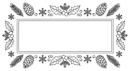 Elegant black and white frame with festive winter and Christmas decorations