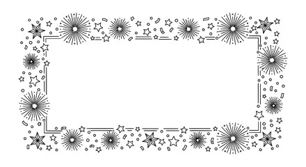 Decorative frame featuring playful fireworks bursts and scattered stars