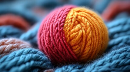 Colorful Yarn Ball on Cozy Knit Background for Crafting Enthusiasts