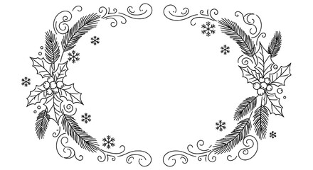 Elegant Christmas Holly Pine and Snowflake Decorative Border Frame