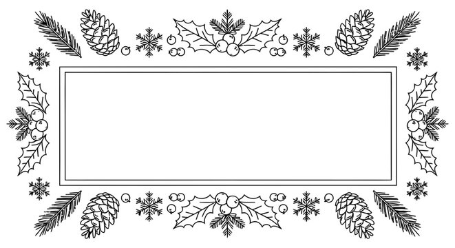 Elegant black and white frame with festive winter and Christmas decorations