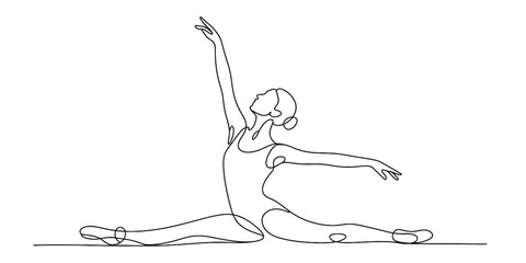 Graceful ballerina performing a split in a continuous line art style illustration Vector, illustration © Creative_Outline2019