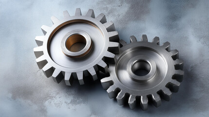 Gears interlocking, minimal palette, worn productivity-themed text behind
