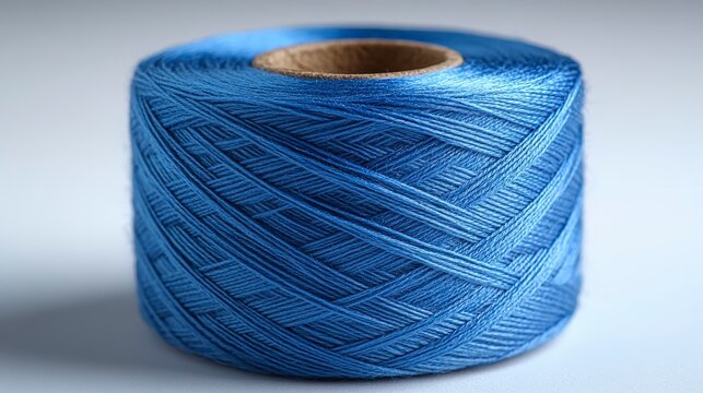 Close-Up of a Single Spool of Blue Sewing Thread on a Plain Background - Powered by Adobe