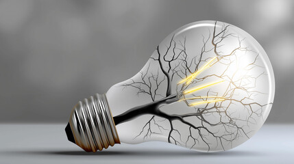 Light bulb with branching circuits, vector stencil design, peeled innovation-text background