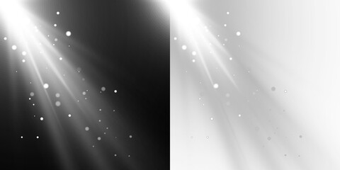 Fototapeta premium White light rays with dust particles on black and white background