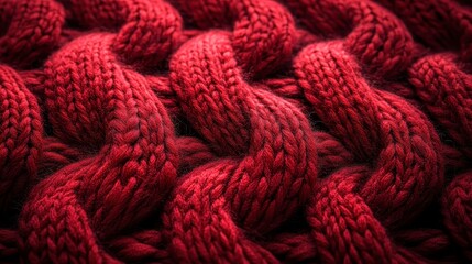 Textured Red Knit Fabric with Intricate Twisted Cable Pattern