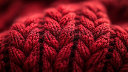 Close-Up of Intricate Red Knitted Pattern with Soft Textures
