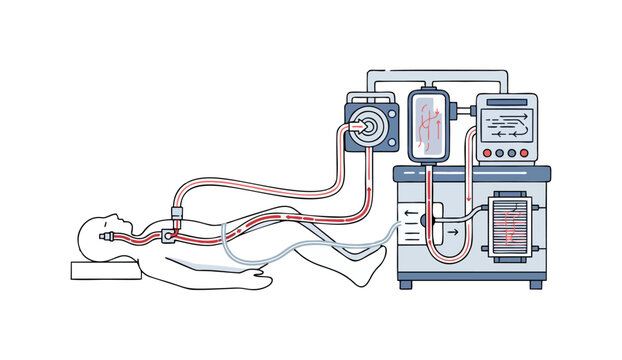 Patient Receiving ECMO Life Support. Illustration of Extracorporeal Membrane Oxygenation Procedure