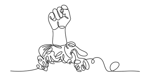 Continuous line art illustration of a raised fist, a symbol of strength and resistance Vector, illustration