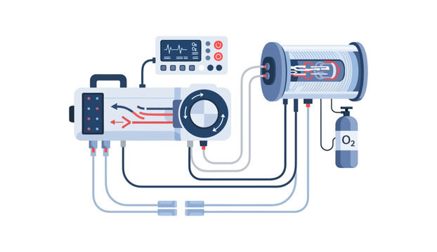 Extracorporeal Membrane Oxygenation (ECMO) Machine. Life Support System Vector Illustration.