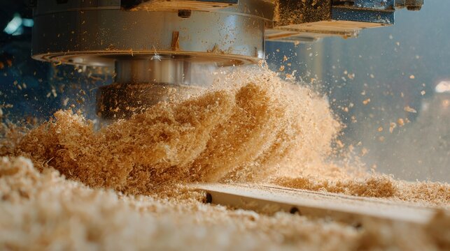 Medium shot capturing the powerful vacuum sawdust collection system in action showcasing its ability to suck sawdust from various woodworking machines.