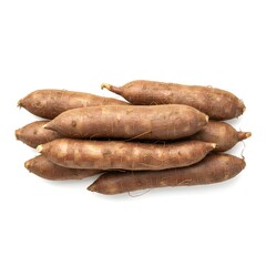 cassava tubers on white background
