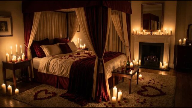 Romantic Bedroom with Candles and Fireplace &ndash; Cozy Luxury Interior Video