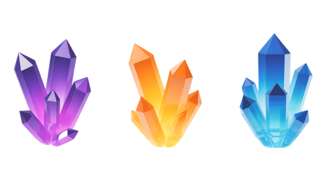 Abstract crystal 3D shapes glowing, Isolated on white and transparent background - Powered by Adobe