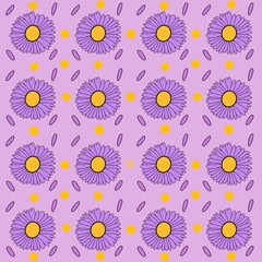 Aster Violet Flower background natural hand drawn seamless
